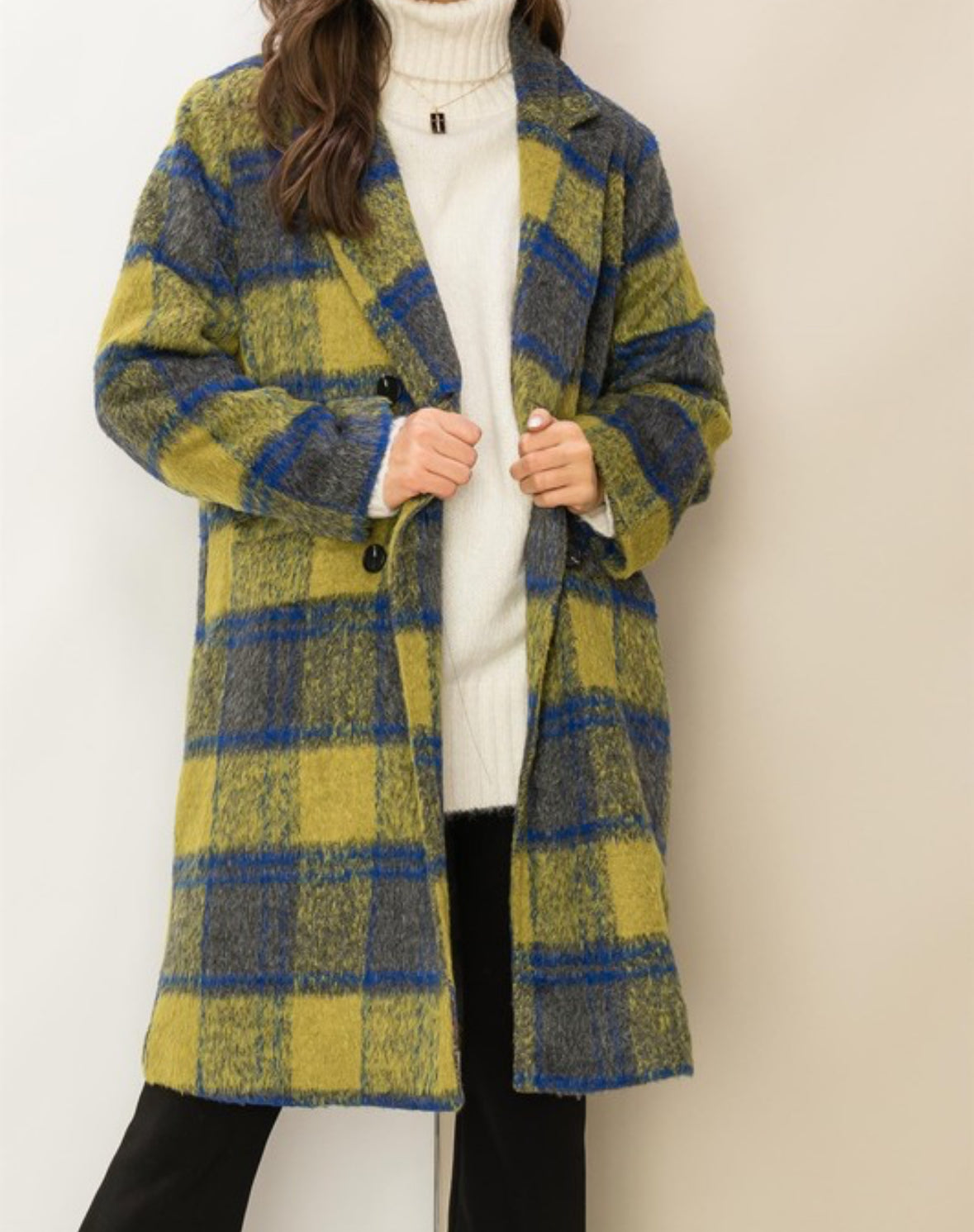 Fuzzy plaid coat