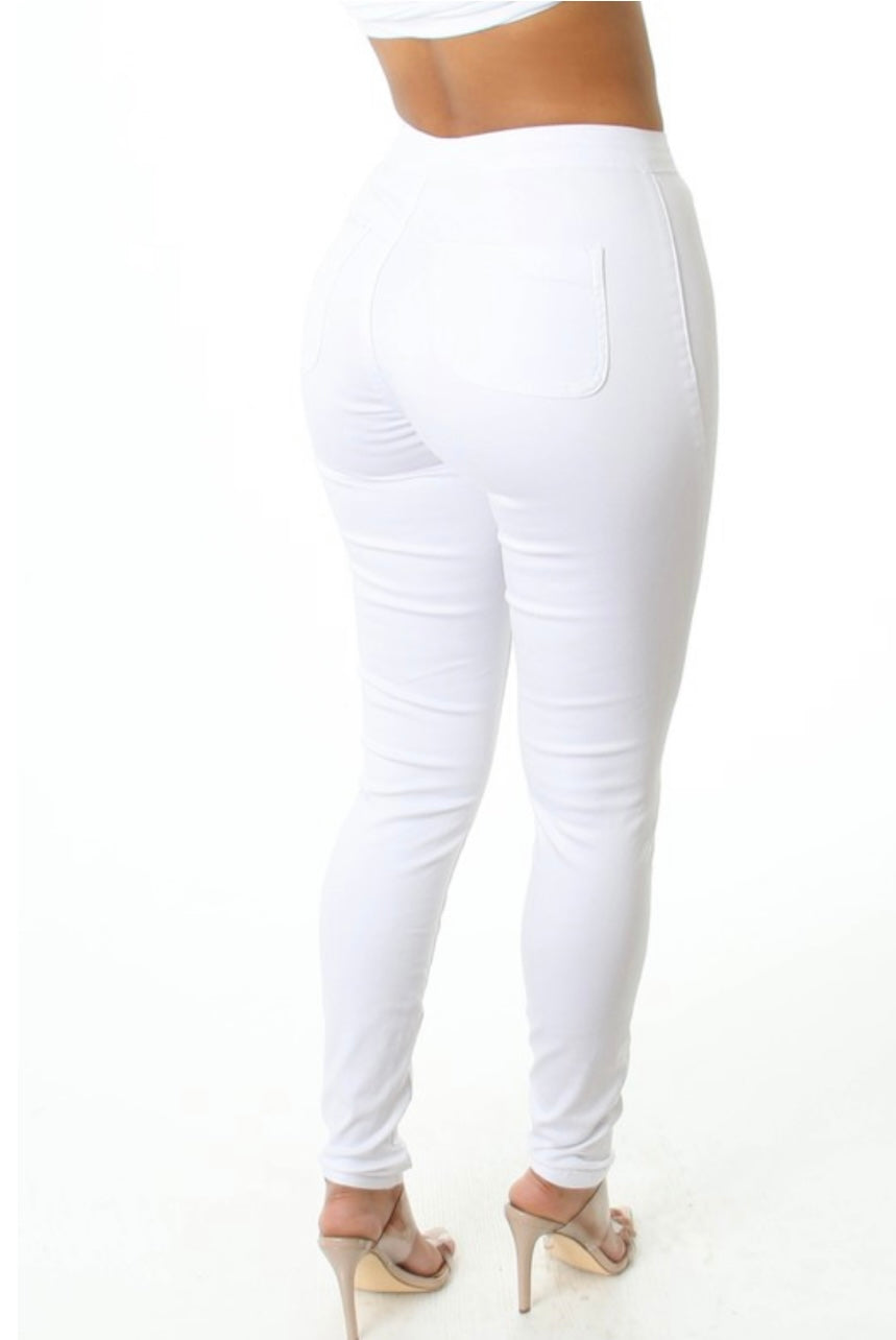 High waist white pants