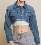 ￼ Long sleeve mini Crop denim jacket