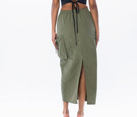 Laced up cargo midi skirt