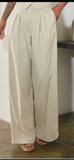 STRETCHY WOVEN PIN-TUCK WIDE LEGGED PANTS