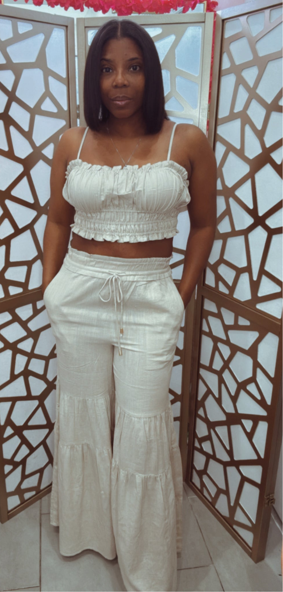 Linen crop top and pants set