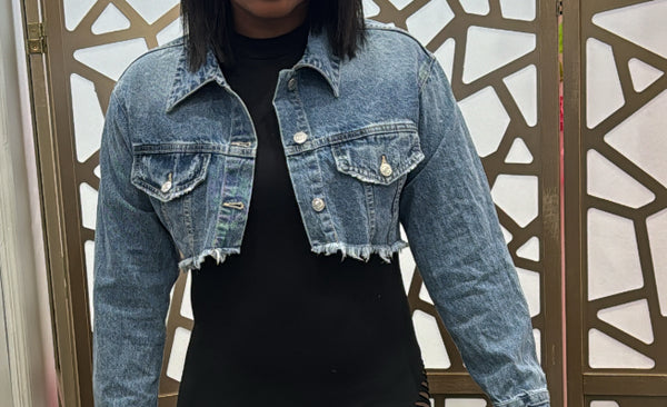 ￼ Long sleeve mini Crop denim jacket