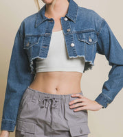 ￼ Long sleeve mini Crop denim jacket