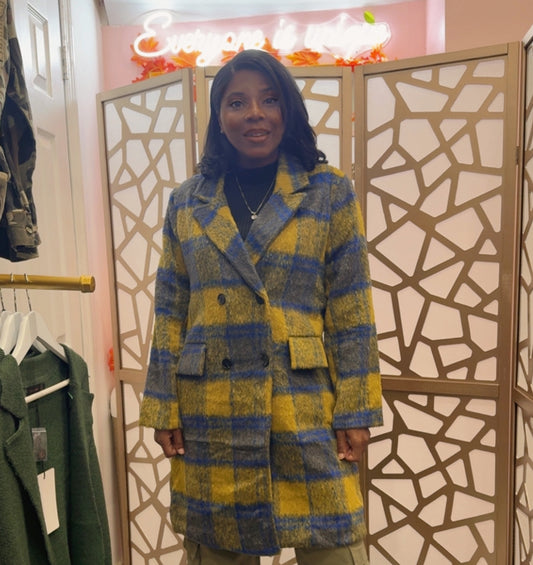 Fuzzy plaid coat