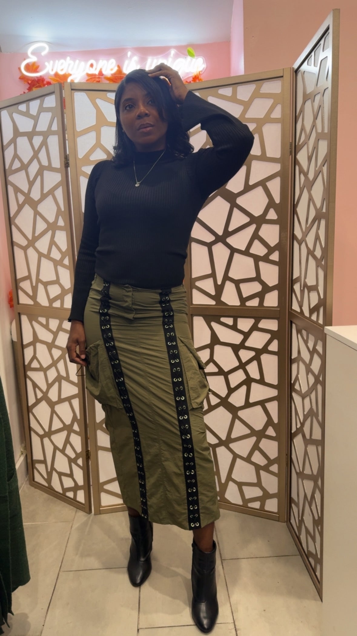 Laced up cargo midi skirt