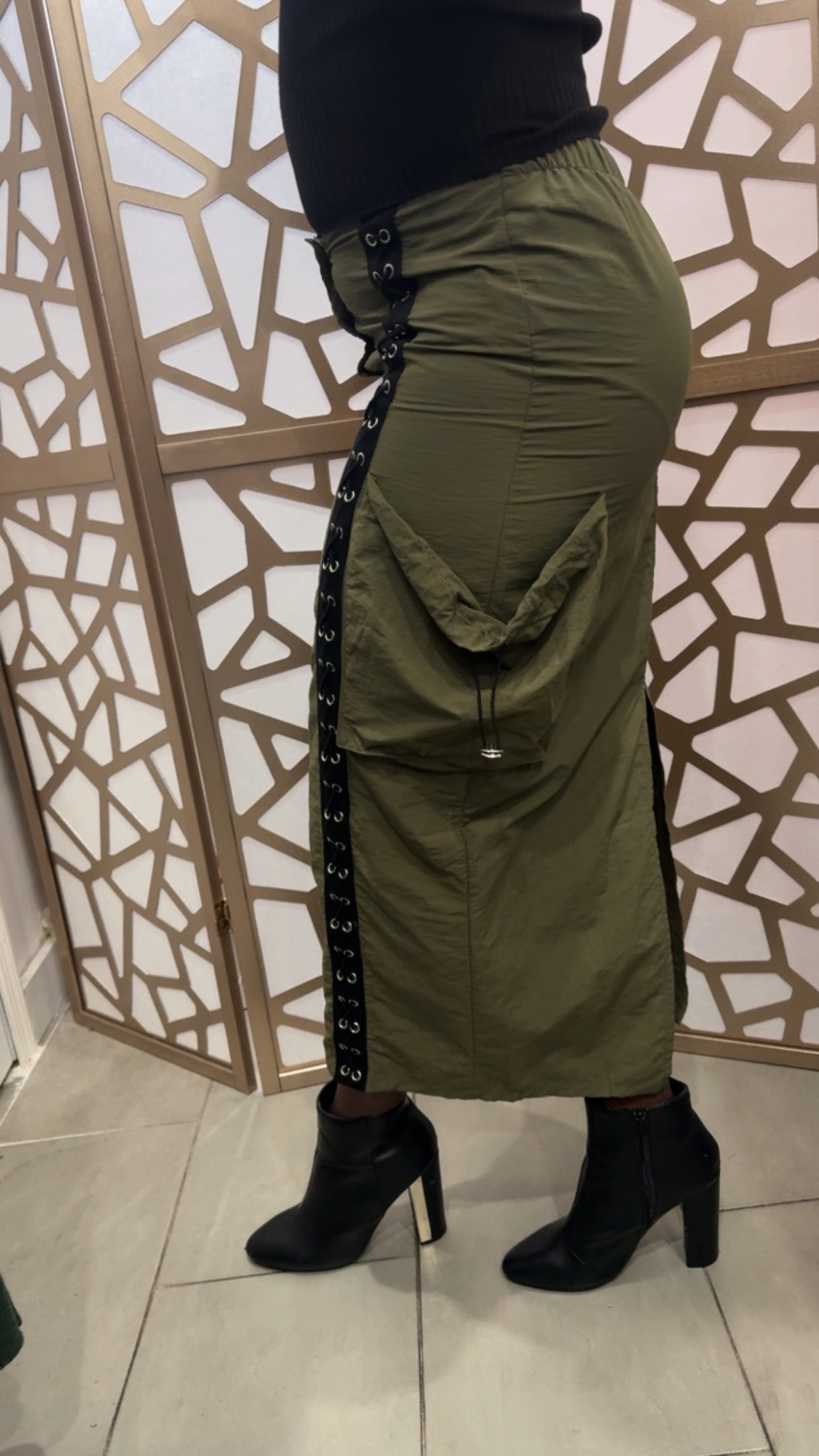 Laced up cargo midi skirt