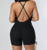 Lace up side knit r short romper